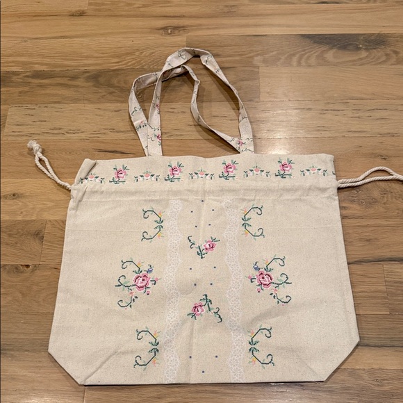 Sezane x Sea Cream Floral Canvas Drawstring Tote - Picture 4 of 5